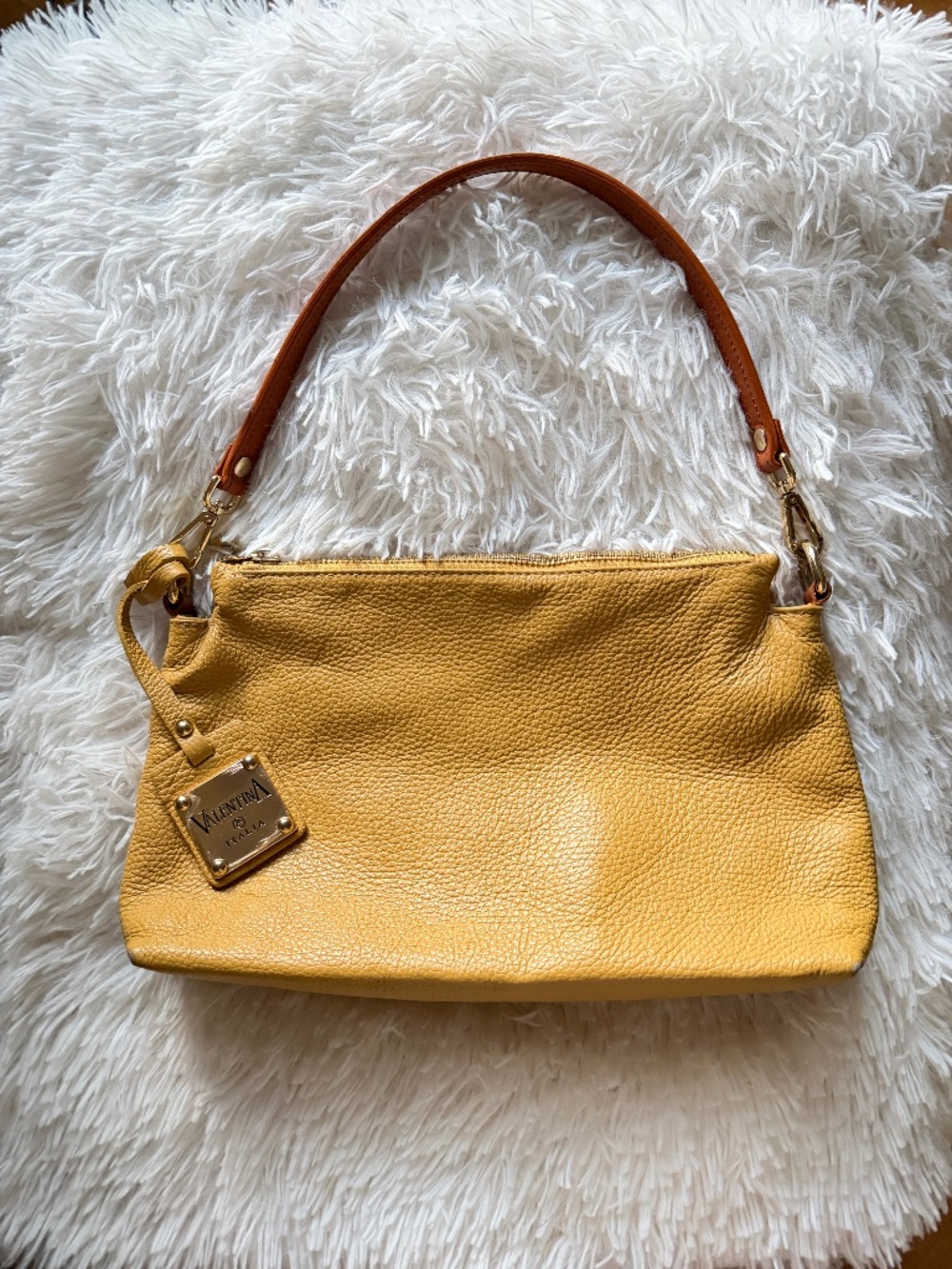 Valentina~Genuine Pebble Leather Purse~Made in Italy~Honey Mustard Color